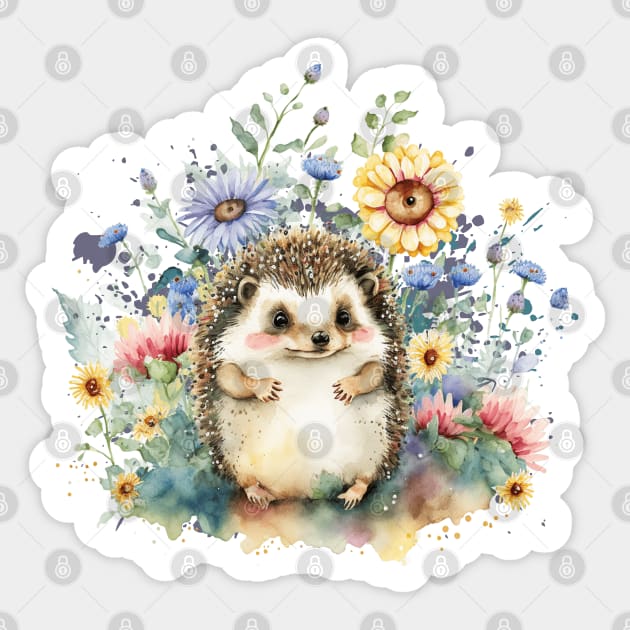 Watercolor Hedgehog in Flowers Sticker by HolidayBug